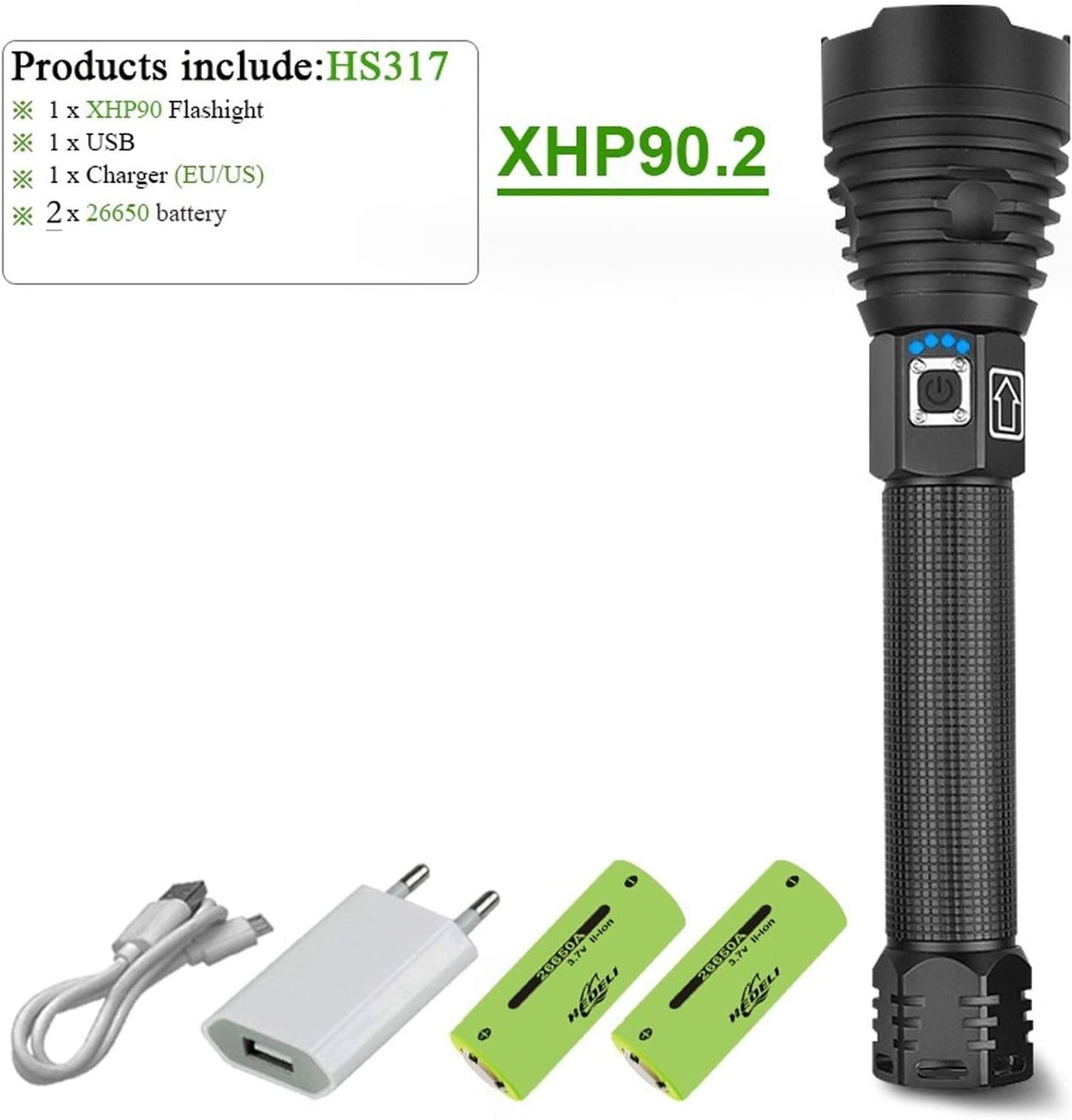 300000 Lumen Led Flashlight Xhp90.2 USB Rechargeable Torch Xhp90 Xhp50 Xhp70 Hand Lamp 18650 Tactical Flashlights for Indoor and Outdoor Hiking,Cycling,Camping (XHP90.2 D)
