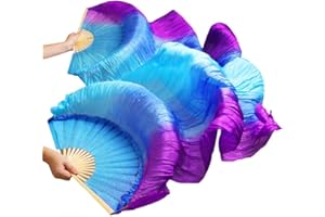 TMZAQH Women 1 Pair (Left+Right) Silk Belly Dance Fans Veil Belly Dancing Long Folding Fans Length 180 cm * 90 cm