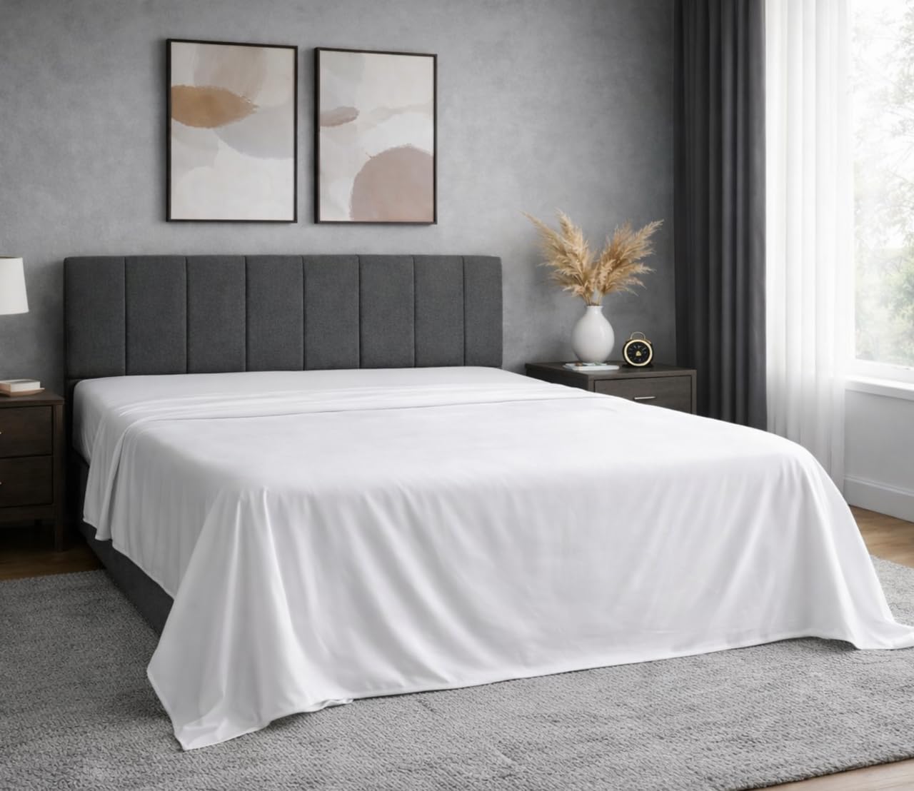 Indus Textiles Flat Sheet King Size 100% Egyptian Cotton White Bed Sheet 800 Thread Count Hotel Quality Breathable Sheets (King)