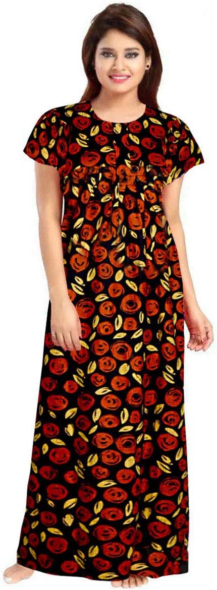 jwf Women's Cotton maxi Nightgown Multicolour, Free Size