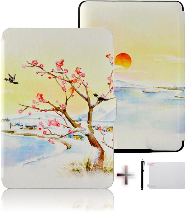 Shybear Folio Kindle Paperwhite Case,Ultra-slim Lightweight PU Leather Book Style Cover Case with Auto Wake/Sleep for Amazon Kindle Paperwhite（6 Inch）1 2 3 (XBSY-wintersweet, Kindle Paperwhite)