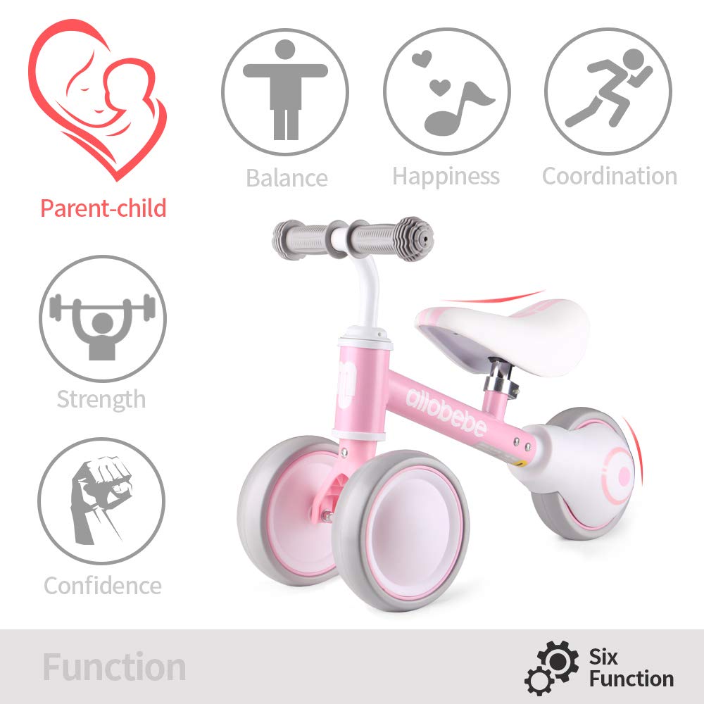 allobebe Baby Balance Bike, Cute Toddler Bikes 12-36 Months Gifts for 1 Year Old Girl Bike to Train Baby from Standing to Running with Adjustable Seat Silent & Soft 3 Wheels