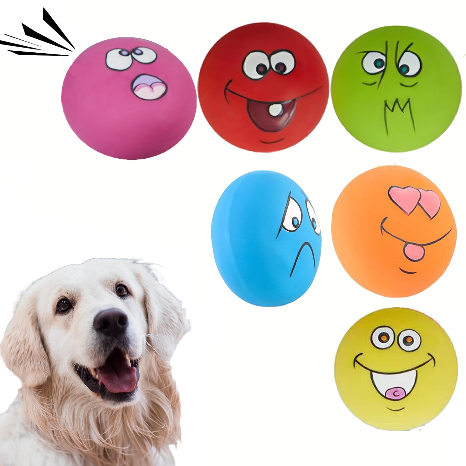 JEHANOIRY 3PCS Squeaky Dog Ball Toys, Interactive Latex Rubber Dog Squeaky Toy, Fetch Play Balls Pet Training Ball Dog High Bounce Ball (6PCS)