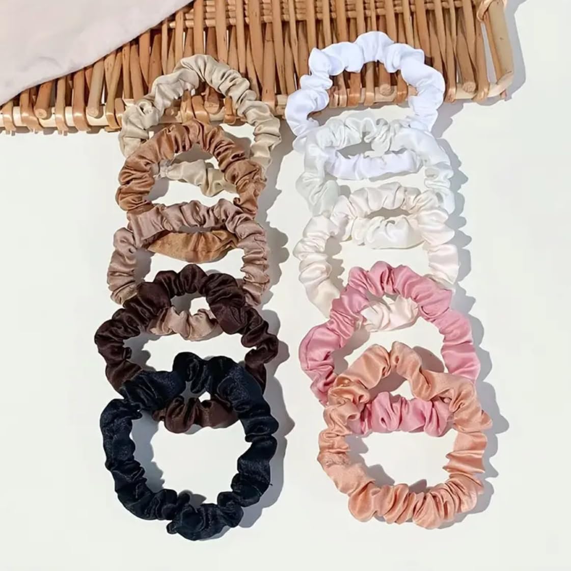 [10pcs/set] Skinny Silk Hair Scrunchies, Soft and Silky Hair Ties Hair Soft Elastic Silk Ponytail holders Satin Scrunchies for Hair [Nude Variety Mix]
