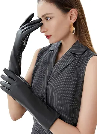 AMAZON - Vikideer Long Genuine Leather Gloves for Women Full Touchscreen Winter Warm Lined Elegant Type - black