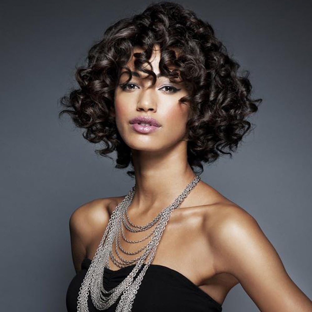Favor Beauty Store Kinky Curly Hair Wigs for Black Women Short Synthetic Wig Fluffy Wavy Black Resistant Wigs with Wig Cap