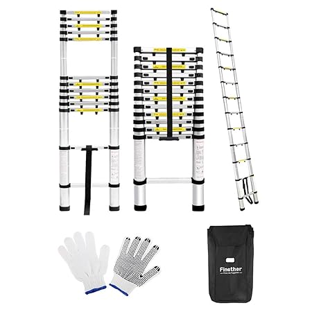 Finether 3.8M Teleskopleiter mit Fingerklemmschutz ausziehbare Leiter Aluleiter Ausziehleiter Anlegeleiter aus hochwertigem A