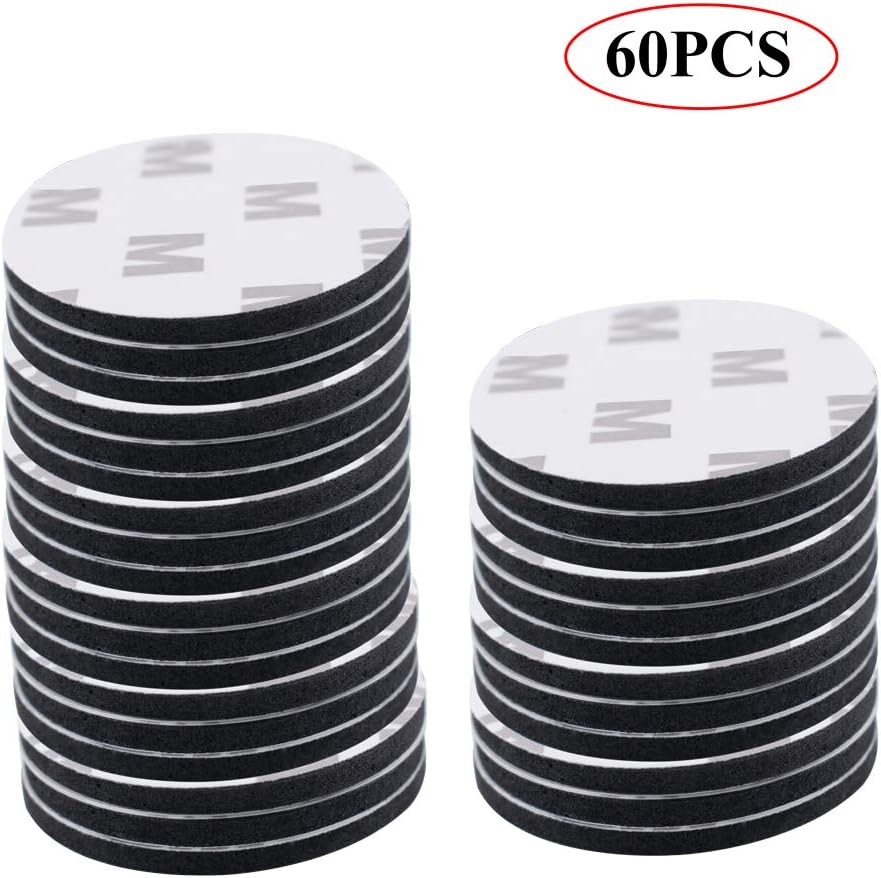 60 PCS Big Size Adhesive Replacement Double-Sided Foam Tape High Bond Dots Conformable Glue Strong Pad Mounting Tape Strong Adhesion for Wall Surface Balloon Leather Rubber Mirror, Black, Round