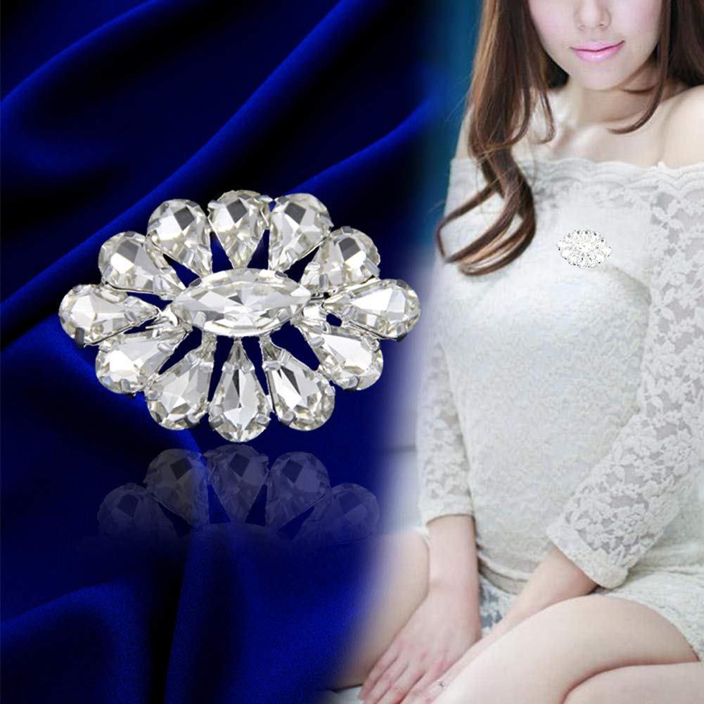 MECHANGE Crystal Rhinestone Geometry Flower Brooch Pins Hollow-Out Breastpin for Women Men Suit Coat Dress Jewelry with Simulated Pearl