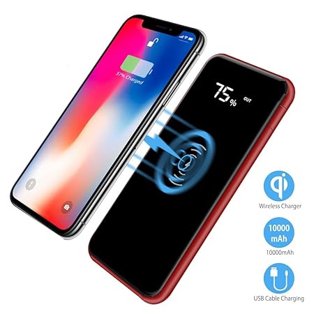 Wireless Power Bank,2 in 1 Kabellos Qi-Ladegerät und 10000mAh Powerbank für Samsung Galaxy Note 8/S8/S8 Plus/iPhone 8/8 Plus/