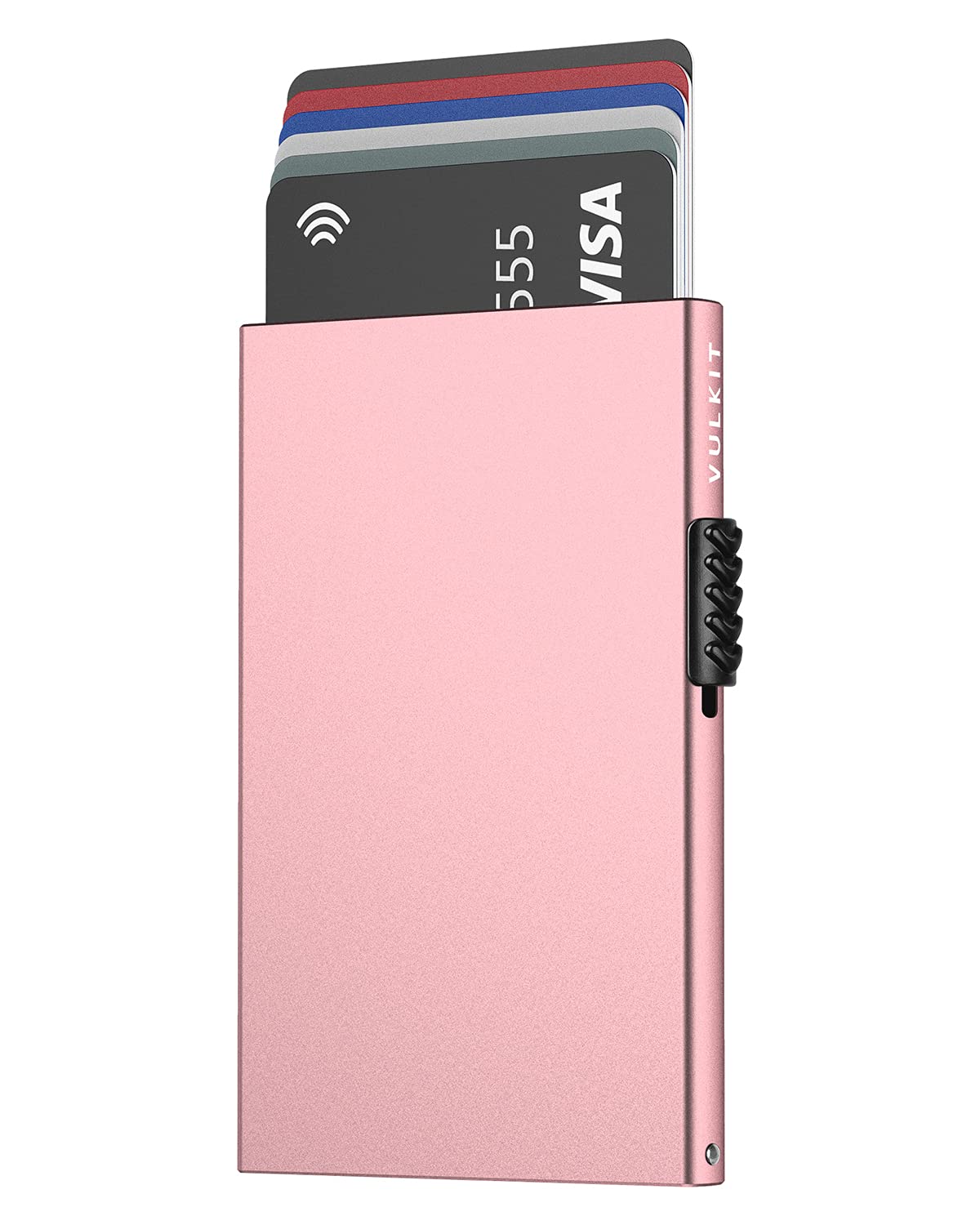 VULKIT Credit Card Holder for Men or Women Aluminium Credit Card Holder RFID Blocking Pop Up Card Wallet Minimalist Slim Port Card, Pink Gold, Taille Unique, Minimalist