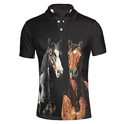 HUGS IDEA Black Horse Men's Sport Shirts Golf