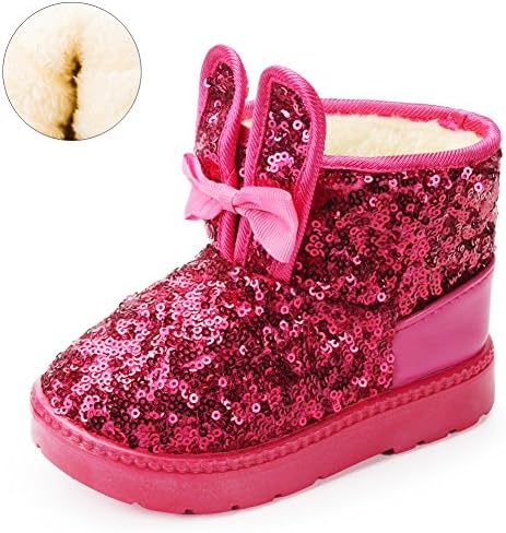 LUUB [New Design] Bunny Ears Kid Boots Warm For Children Girls Winter Snow Shoes Fashion (Toddler/Little Kids) DTX01,Rose Red,26
