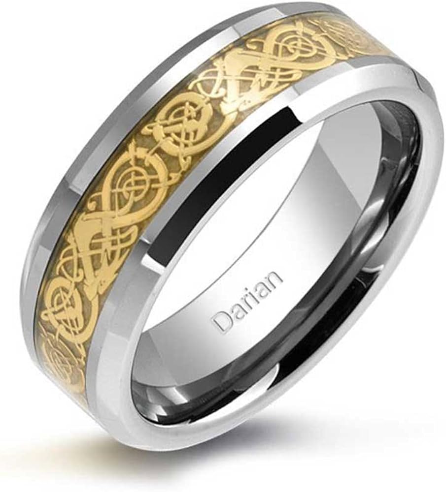 Bling Jewelry Oro Plata Personalizado Nudo Celta Dragon Inlay Banda