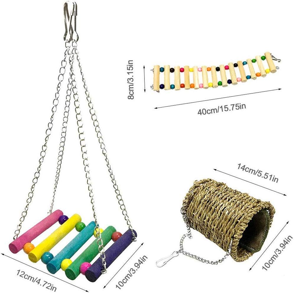 3-Piece Bird Cage Toys, Hamster Climbing Ladder & Swing Hammock for Small Pets, Multicolor, 30cm x 6cm, 11cm x 9cm x 17cm - Image 4