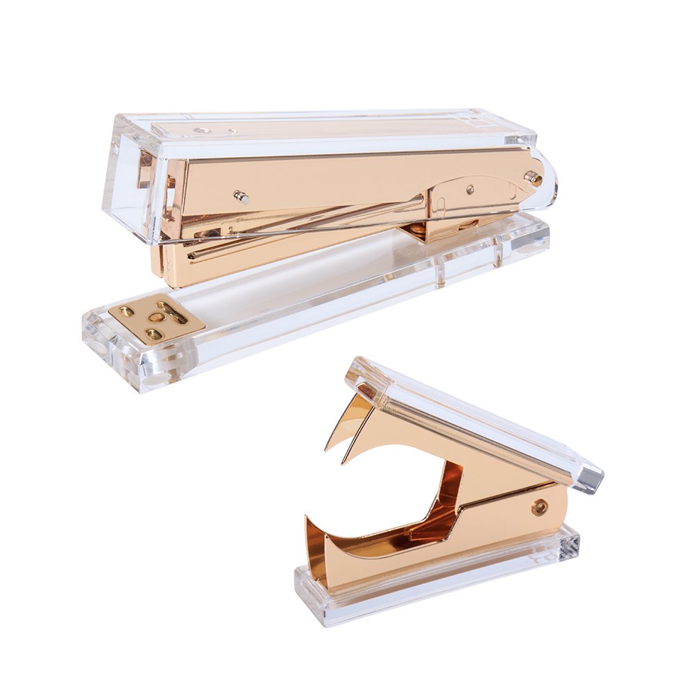Acrylic Gold Stapler and Staple Remover Bundle Set by Draymond Story