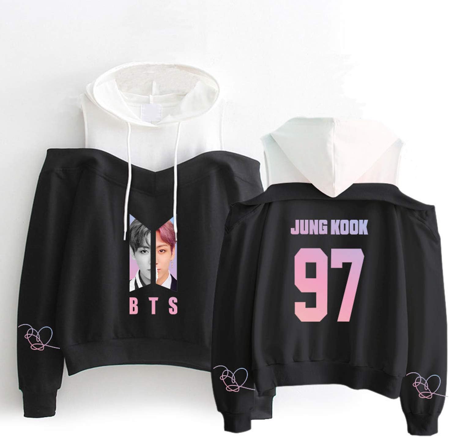 DHSPKN Kpop BTS Off Shoulder Hoodie Love Yourself Pullover Jacket Jungkook Jimin Blouse Sweatshirt