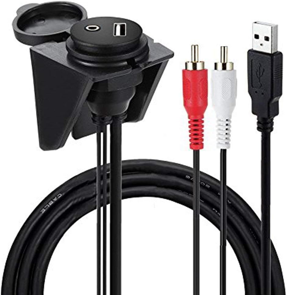 USB RCA Flush Mount – Alait 1 Meter 3ft USB and 2 RCA to USB and 3.5mm Female AUX Extension Cable, USB RCA Flush, Dash, Panel Mount Cable, for Car, Boat, Motorcycle and More.