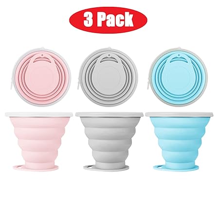 JackWish 3 Stück Camping Klappbecher,270ML Tragbare Wiederverwendbare Faltbare Ultradünne Reisebecher,Platzsparende und Umwel