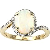 KOKAV 14K Yellow Gold Genuine Opal 1-1/2 Ct Oval, Diamond Ring. Size 7