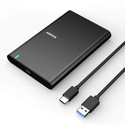 ARIOUE 2.5" Hard Drive Enclosure, USB C 3.1 Gen 2 to SATA III 6Gbps for SSD HDD 9.5/7mm External Hard Drive Disk Case w/UASP Compatible with WD, Seagate, Toshiba, Samsung, Hitachi, PS4, Xbox, Router