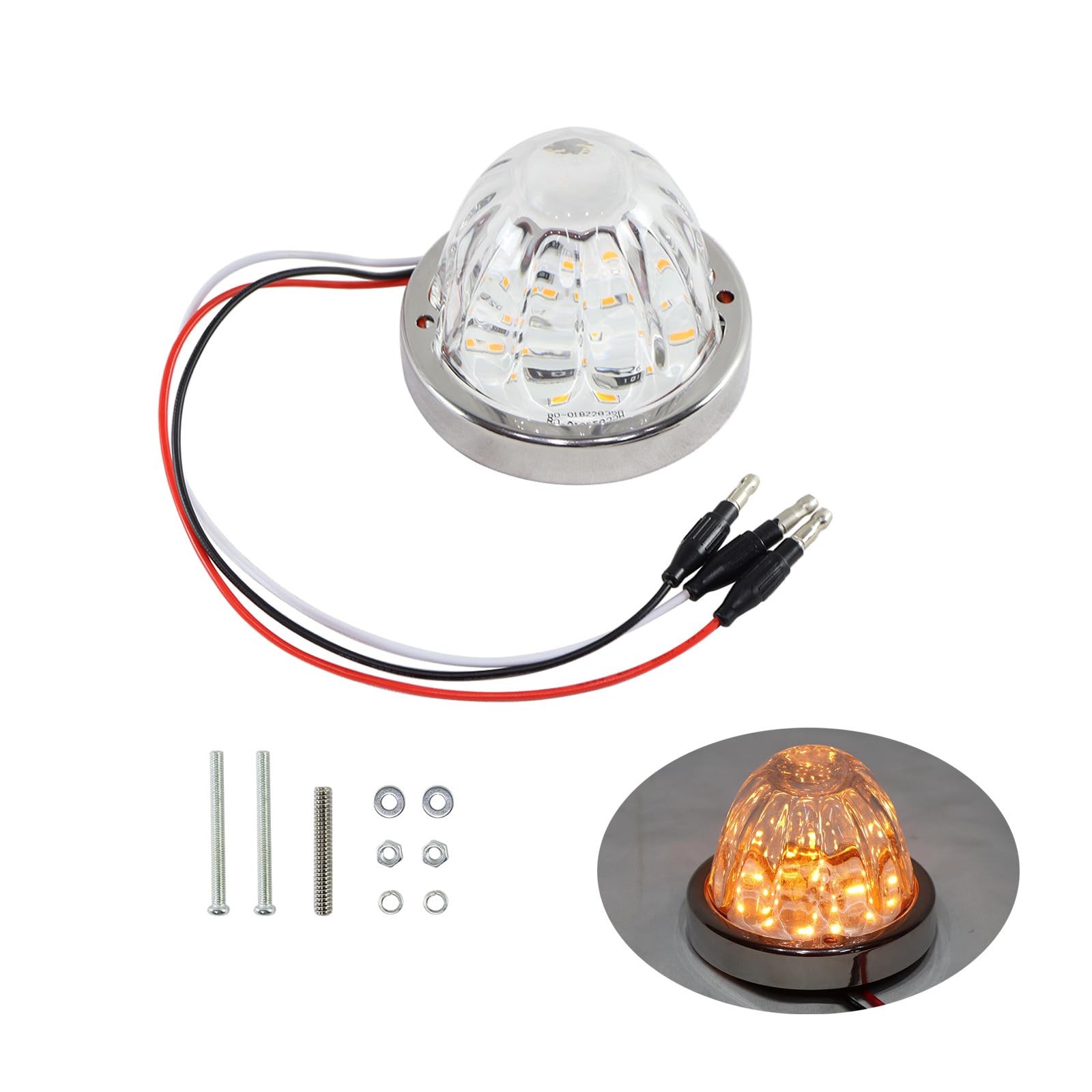 Photo 1 of Glass Watermelon Light, Clear Lens with Stainless Steel Bezel LED Amber Turn Marker Light, for Freightliner Kenworth Peterbilt