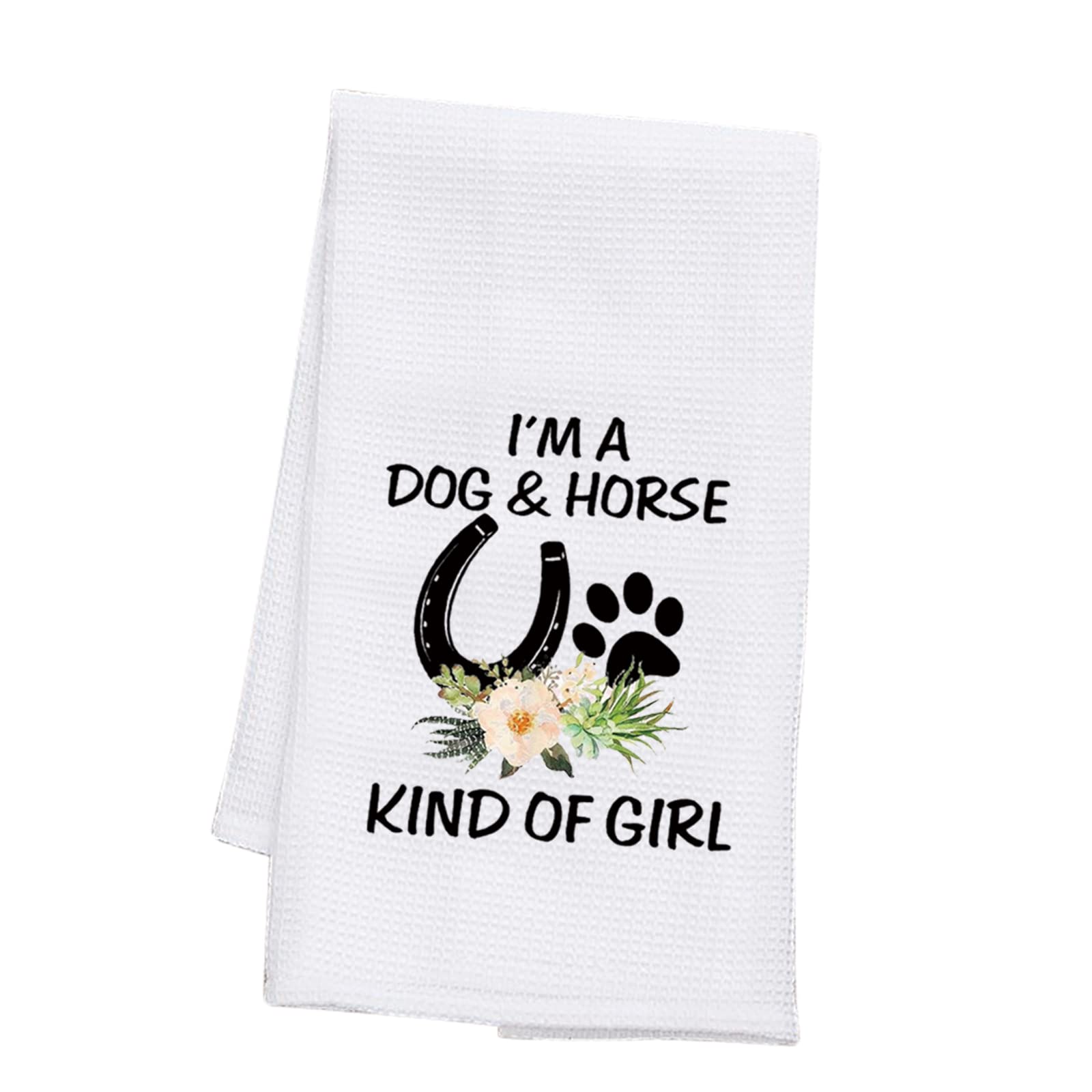 Dog Lover Gifts Horse Kitchen Towels I'm a Dog And Horse Kind Of Girl Paw Print Horseshoe Gift for Cowgirl Equestrian (Dog Horse Towel)