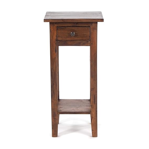 Recycled Mahogany Wood Side Table 65x31x31cm Vintage Telephone