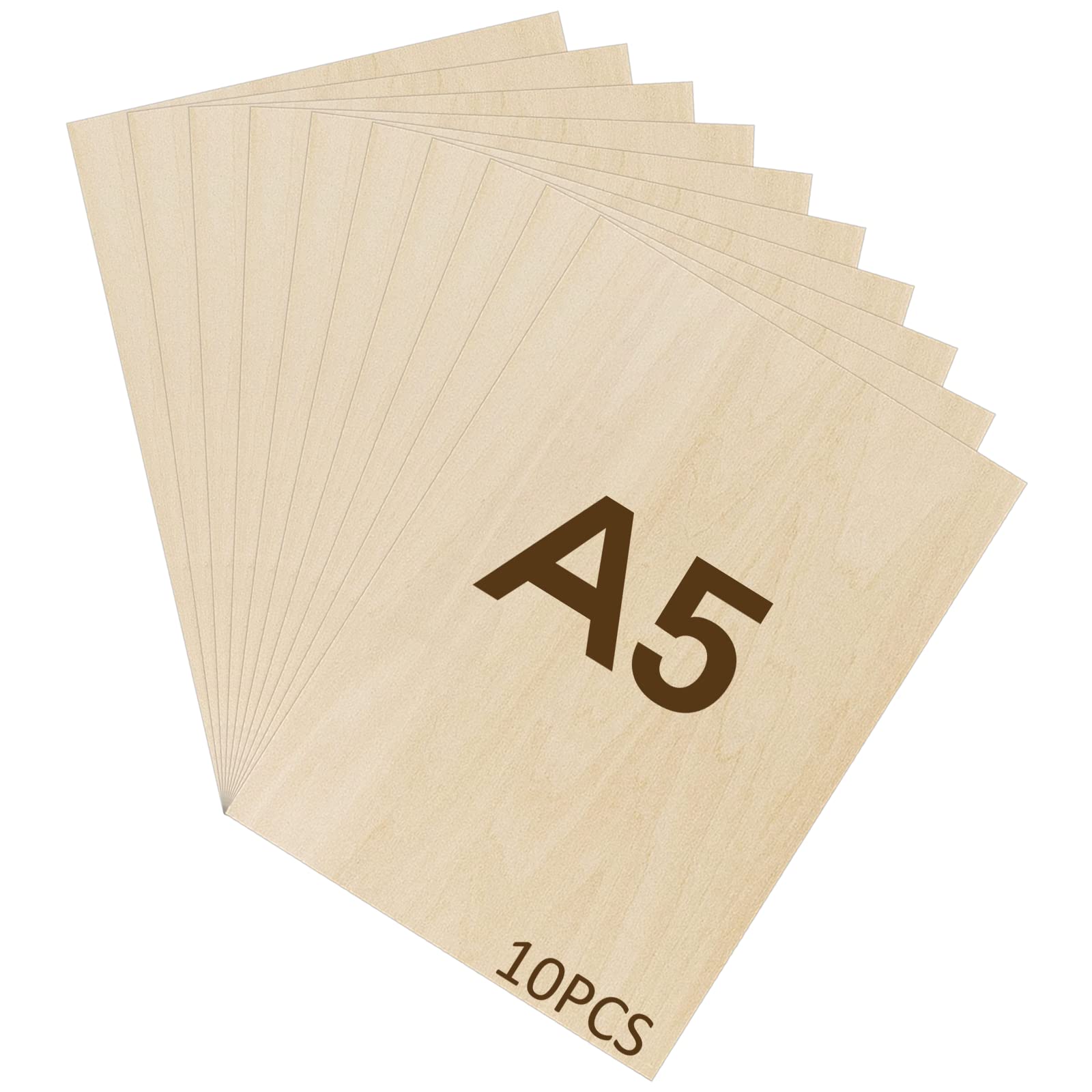 WISYOK 10pcs A5 Plywood Sheets, 210x150*2mm Basswood Sheet, Unfinished Plywood Board for Crafts, DIY, Wood Engraving, Laser Projects, Model Making, Decoration, Paintings