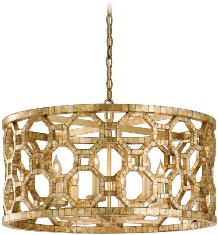 Corbett 28574220 Corbett Six Light Stained Silver Leaf Drum Shade Pendant - 782042992306 by Corbett