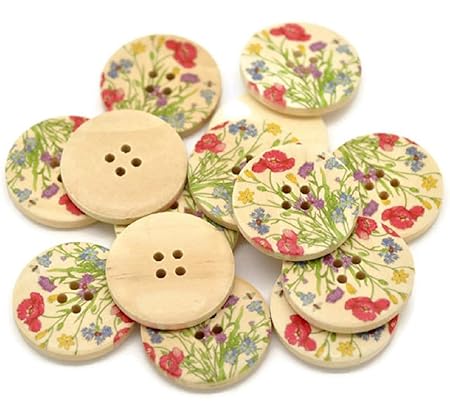 SiAura Material ® - 10x Holzknöpfe mit Blumenmotiv XXL