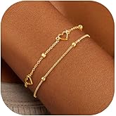 KOHOTA Valentines Day Gifts Silver Gold Bracelets for Women Trendy 14K Gold Plated Bracelet for Women Non Tarnish Dainty Stackable Heart Pearl Knot Beaded Bracelets Stack Set Charm Mothers Day Jewelry