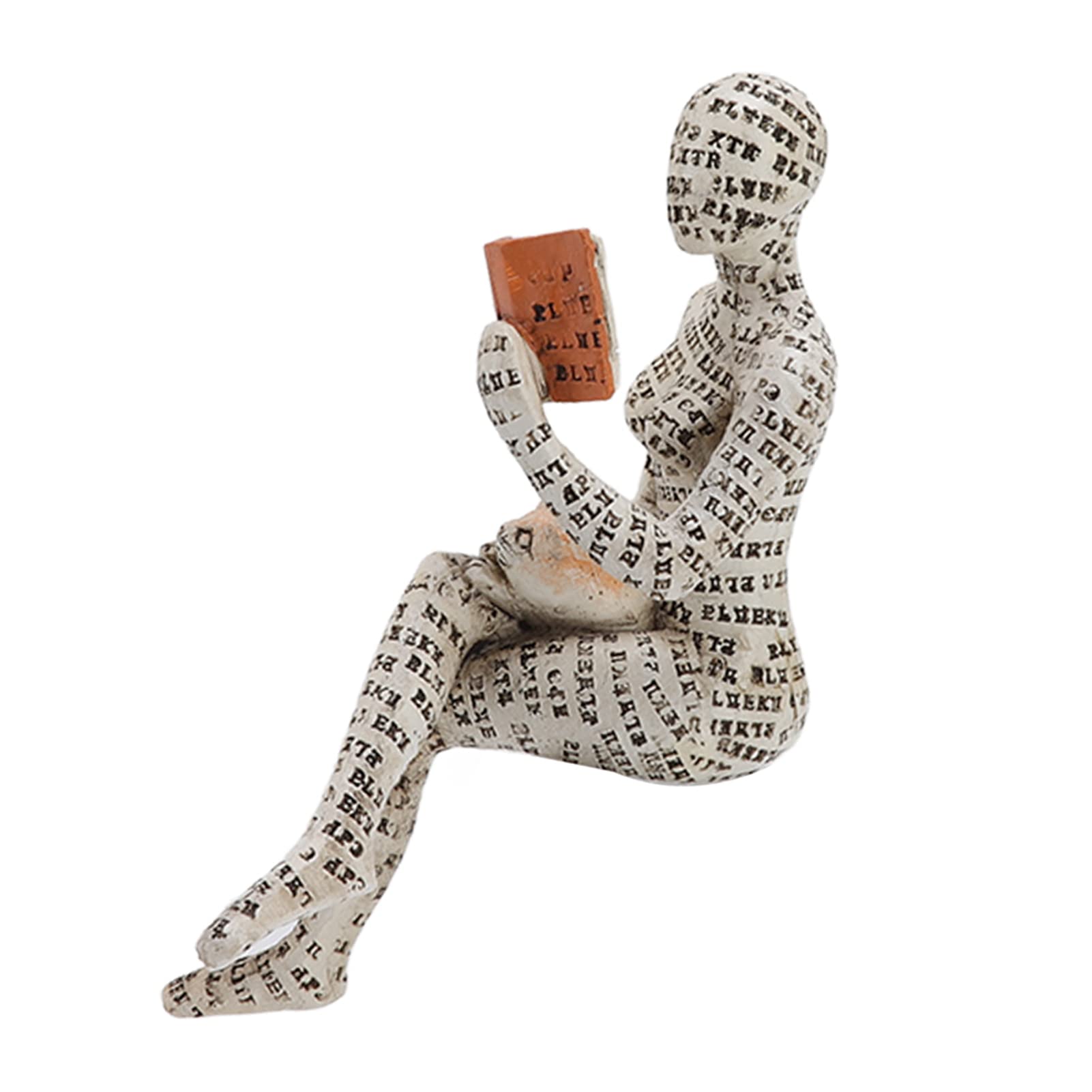 Fdit Reading Woman Figurine Resin Reading Women Thinker Statue Modern Abstract Art Sculpture for Decoration (B)