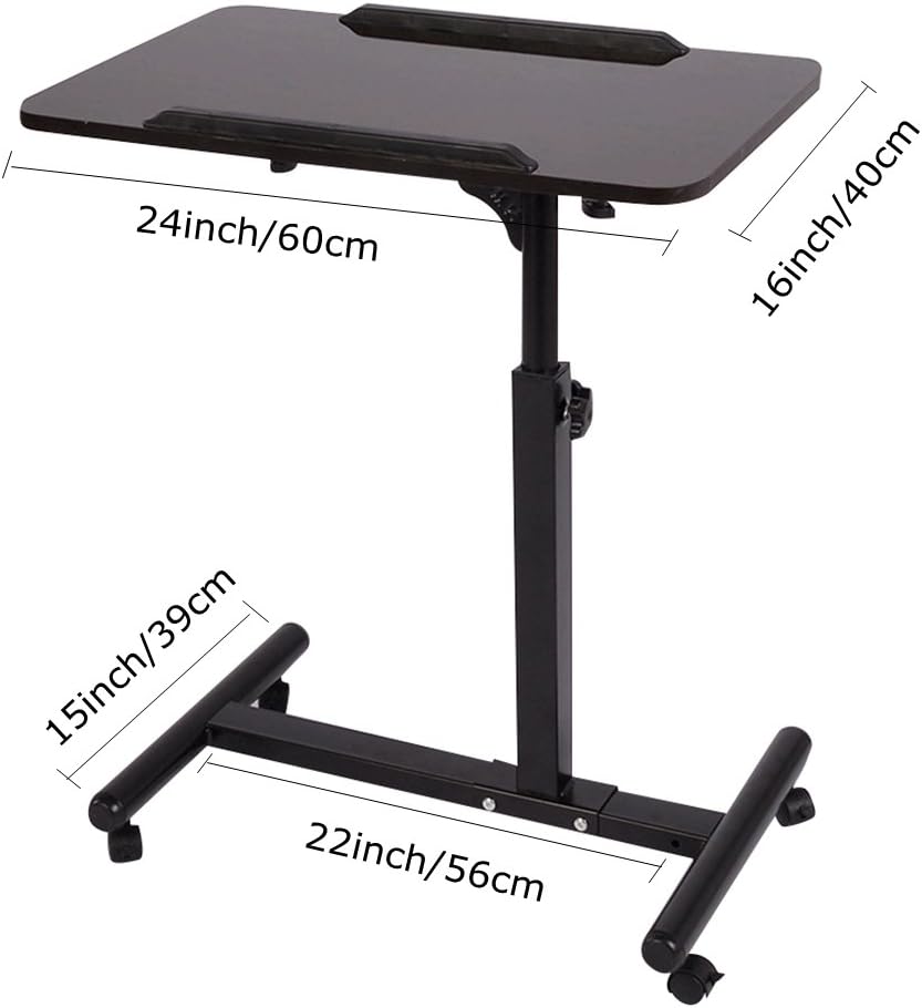 Qwork Overbed Table Laptop Desk Cart Hospital Bed Desk Swivel Table Mobile Height and Angel Adjustable 360° and 180° Tilt Spliting Laptop Table (Black Walnut): Home Audio & Theater