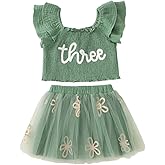 KEKEMI Toddler Girl Birthday Outfits 2nd 3rd 4th 5th 6th 7th Birthday Embroidery Shirt B-Day Tutu Skirt Set Cake Smash Outfit