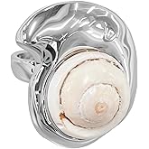 NewZenro Vintage Natural Shell Conch Open Ring for Women Silver Plated Chunky Ocean Sea Snail Statement Finger Band Rings Comfor itSummer Beach Boho Fashion Trendy Jewelry Holiday Size 6.5
