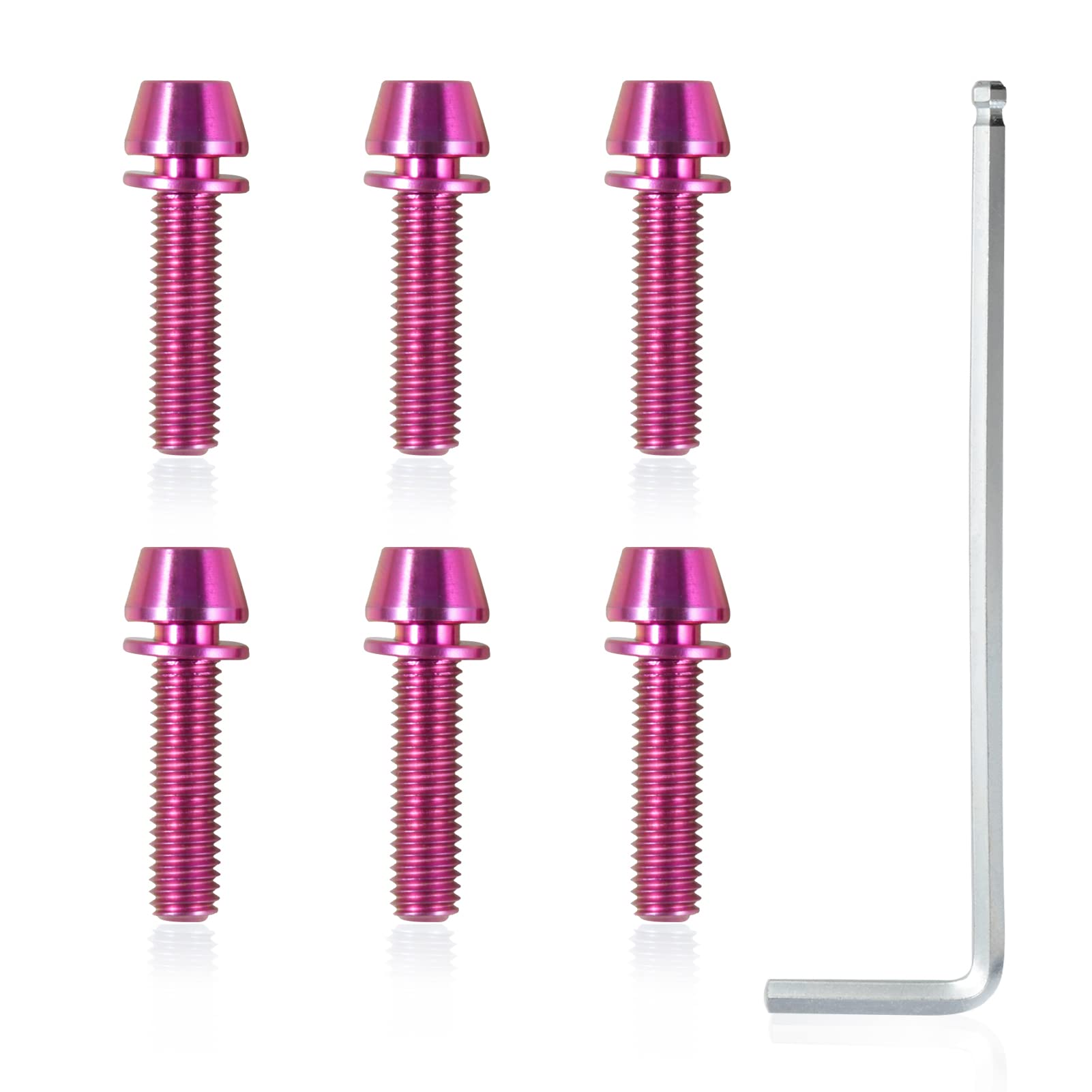 SPEEDWOX 6 Pcs Allen Hex Tapered Bolts Screws with Hex Wrench, Titanium M5x20mm with Washer, MTB Road Mountain Bike Bicycle Stem Bolt Screws Purple for MTB Bike Bicycle Stem