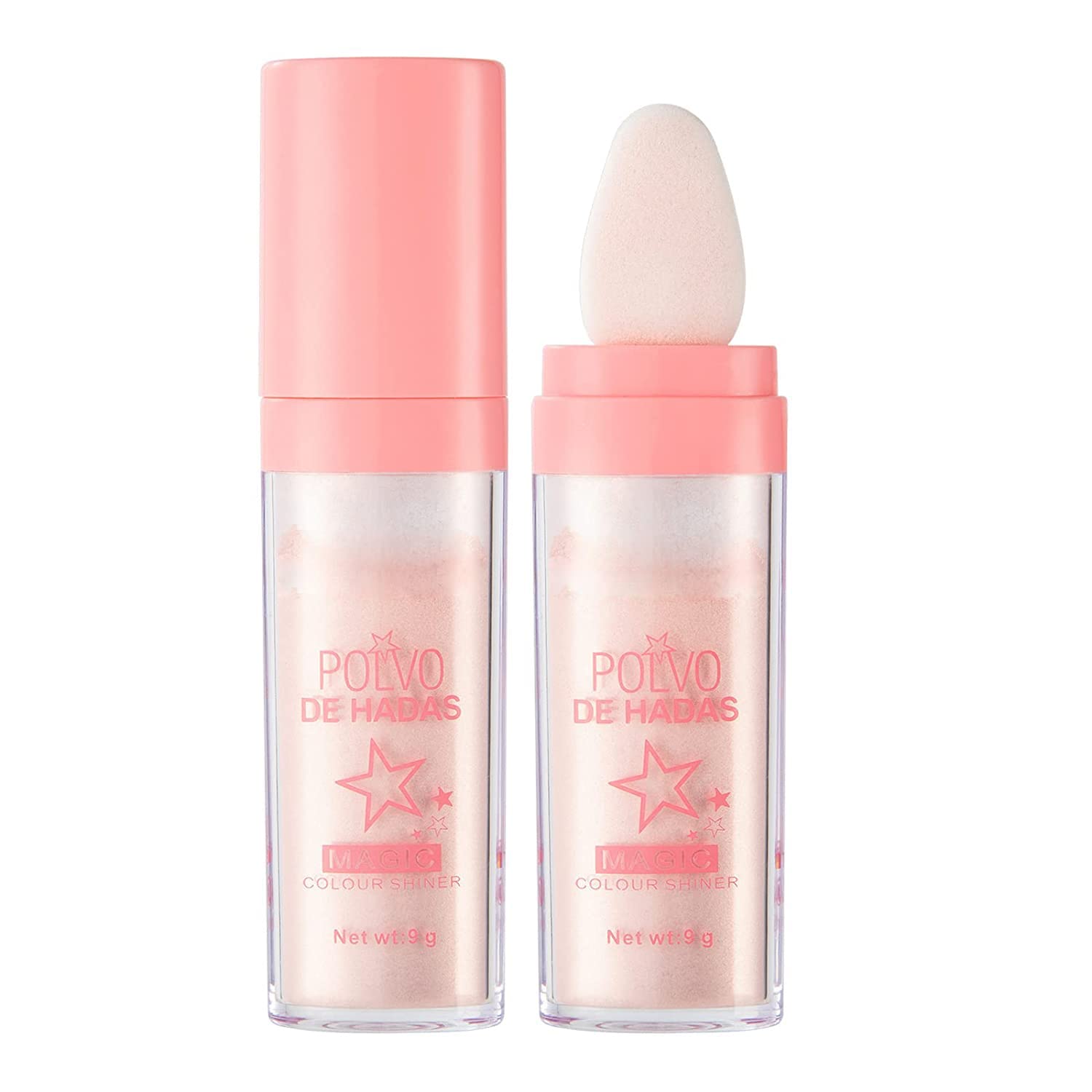 GL-Turelifes Hightlighter Stick Puff Fairy Stick Highlight Powder Glitter Loose Powder Brush Stick Contouring Powder Shimming Powder for Eyes, Face, Body Tiktok Makeup (#02 Pink)