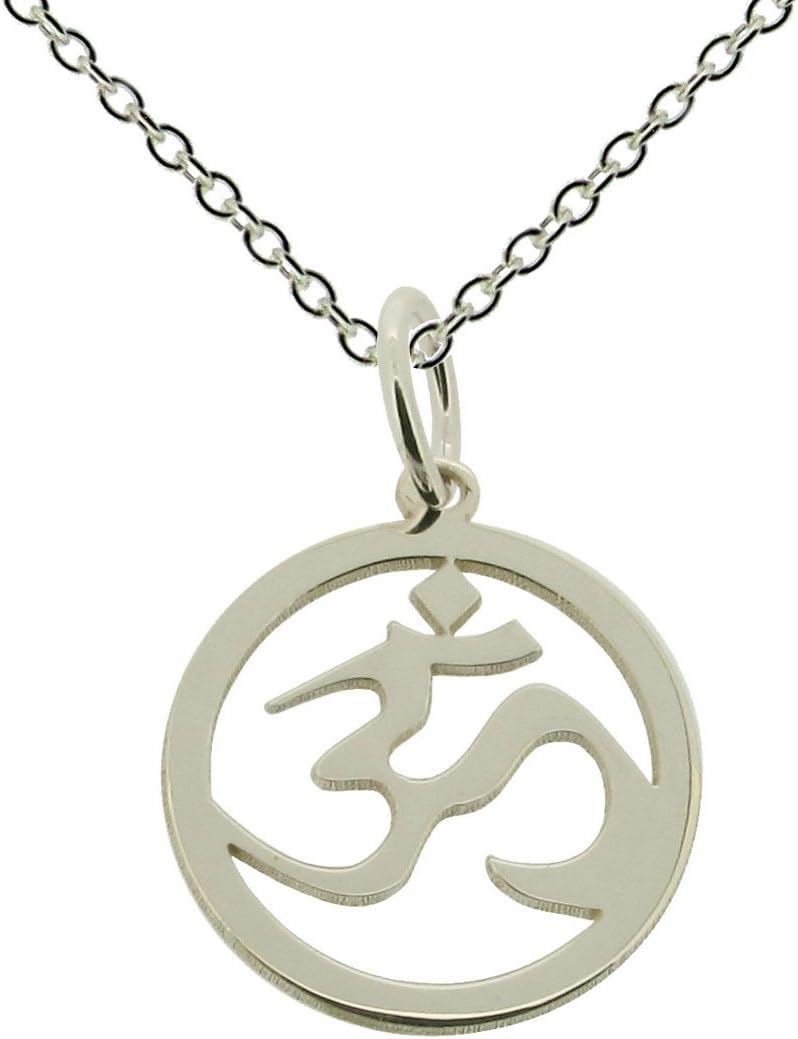 Solid 925 Sterling Silver Om Ohm Aum Hindu Yoga Pendant With Optional 1.2mm Wide Trace Chain In Gift Box (available in 16" to 24")
