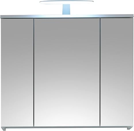 Badezimmerschrank Spiegelschrank | Dekor | Weiß Hochglanz | drei Türen