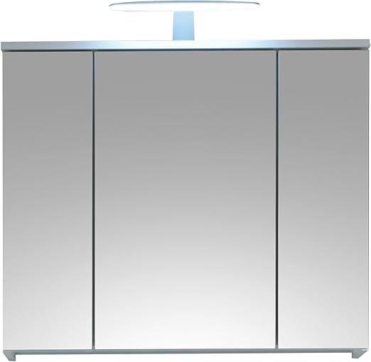 Badezimmerschrank Spiegelschrank | Dekor | Weiß Hochglanz | drei Türen