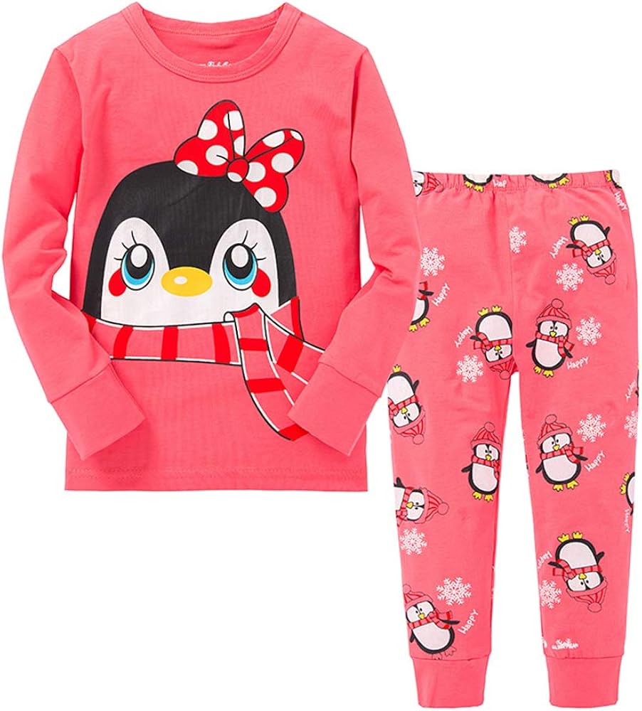 VIENNAR Kids & Toddler Girls Penguin Printed Pajamas 2 Piece Pjs Set