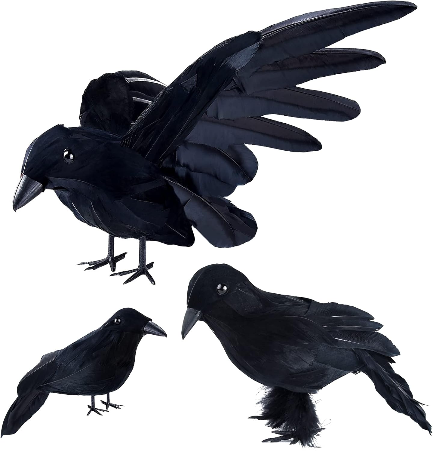 Holiday Décor Storage - MIAHART 3 Pack Realistic Crows for Halloween Decorations Black Feathered Crow Prop Black Raven Decor for Halloween Party Decorations