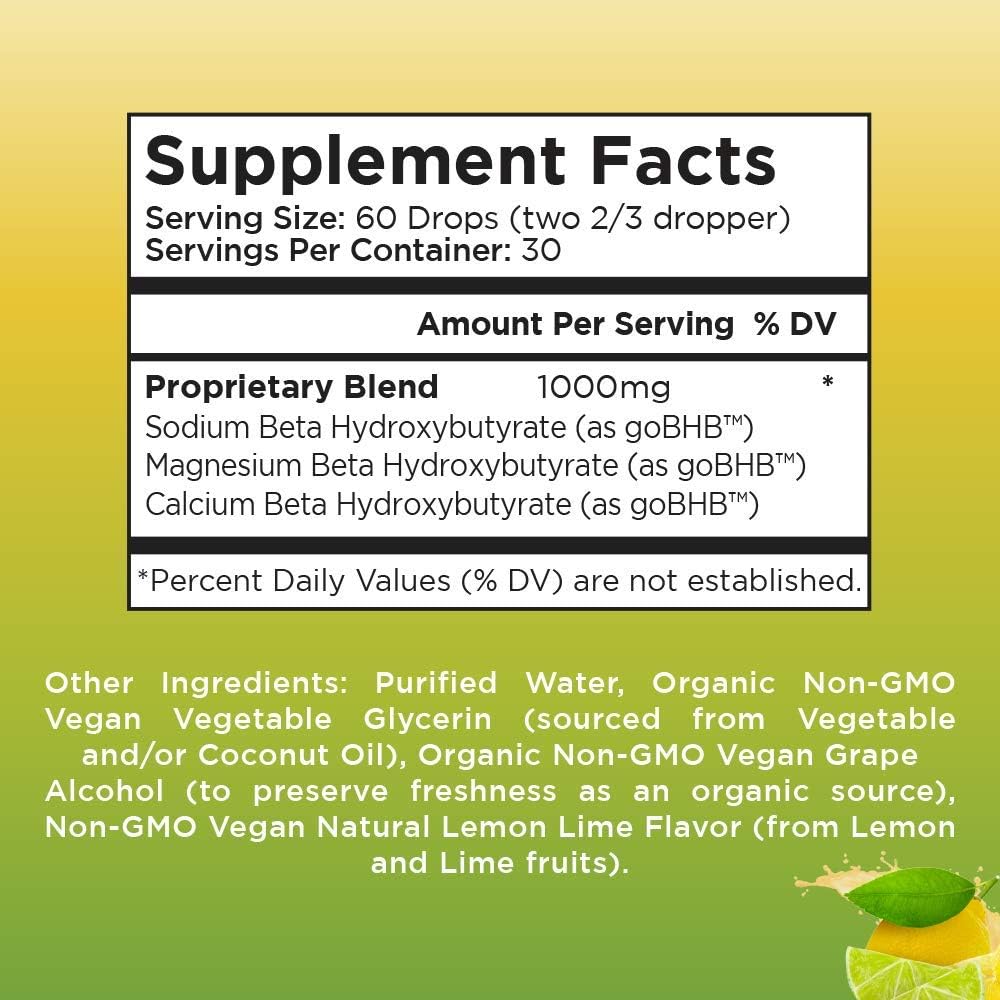 Vegan Liquid Keto goBHB Drops - No Pills Keto Diet by MaryRuth's - Beta-Hydroxybutyrate Supplement - Vegan - Fat Burning - Promotes Weight Loss - Speed Up Ketosis - Lemon/Lime Flavor - Non-GMO - 2 oz: Health & Personal Care