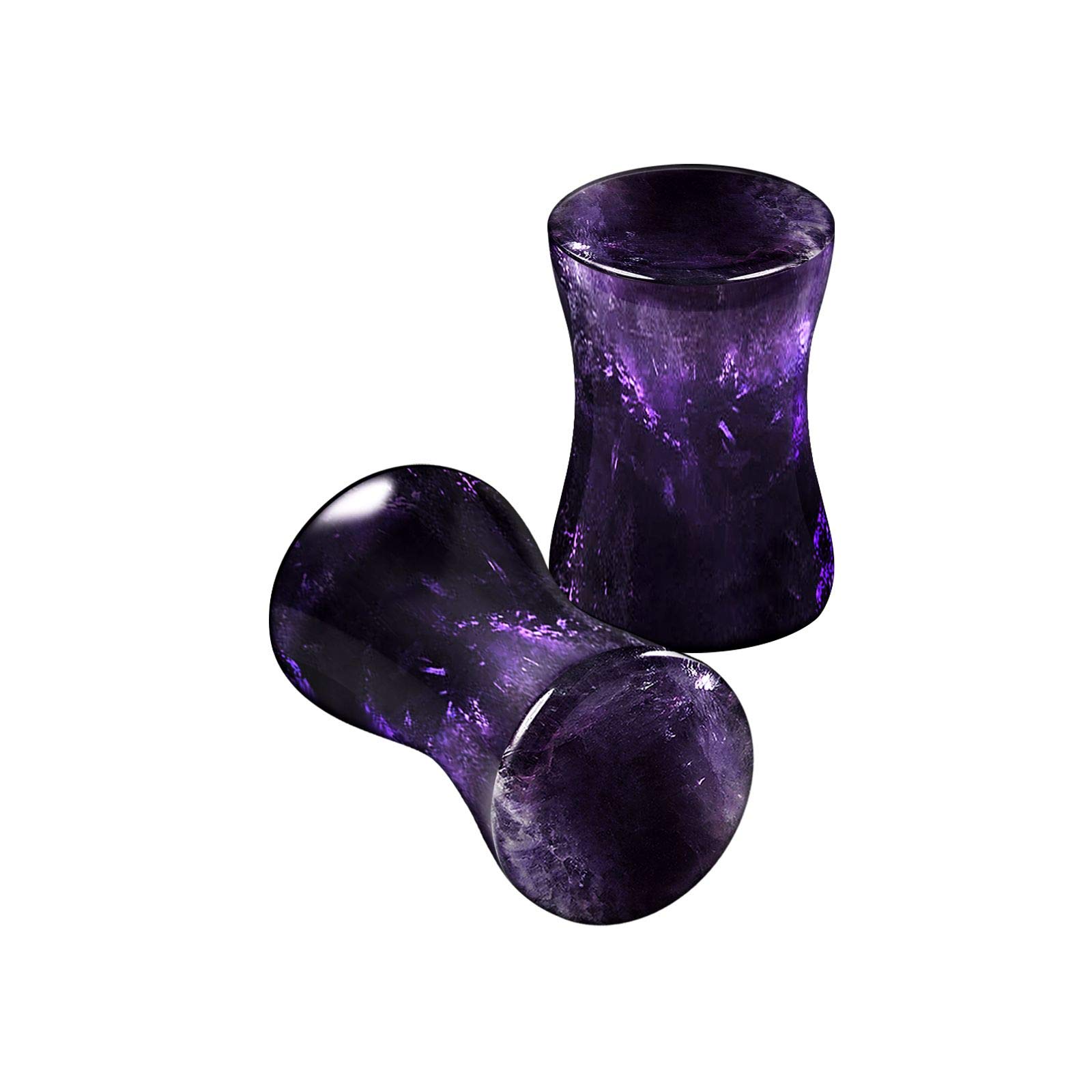 BanaVega 2PCS Organic Stone Amethyst 2g 6mm Double Flared Saddle Ear Stretcher Gauge Plugs Lobe Earring Piercing Jewellery 5250