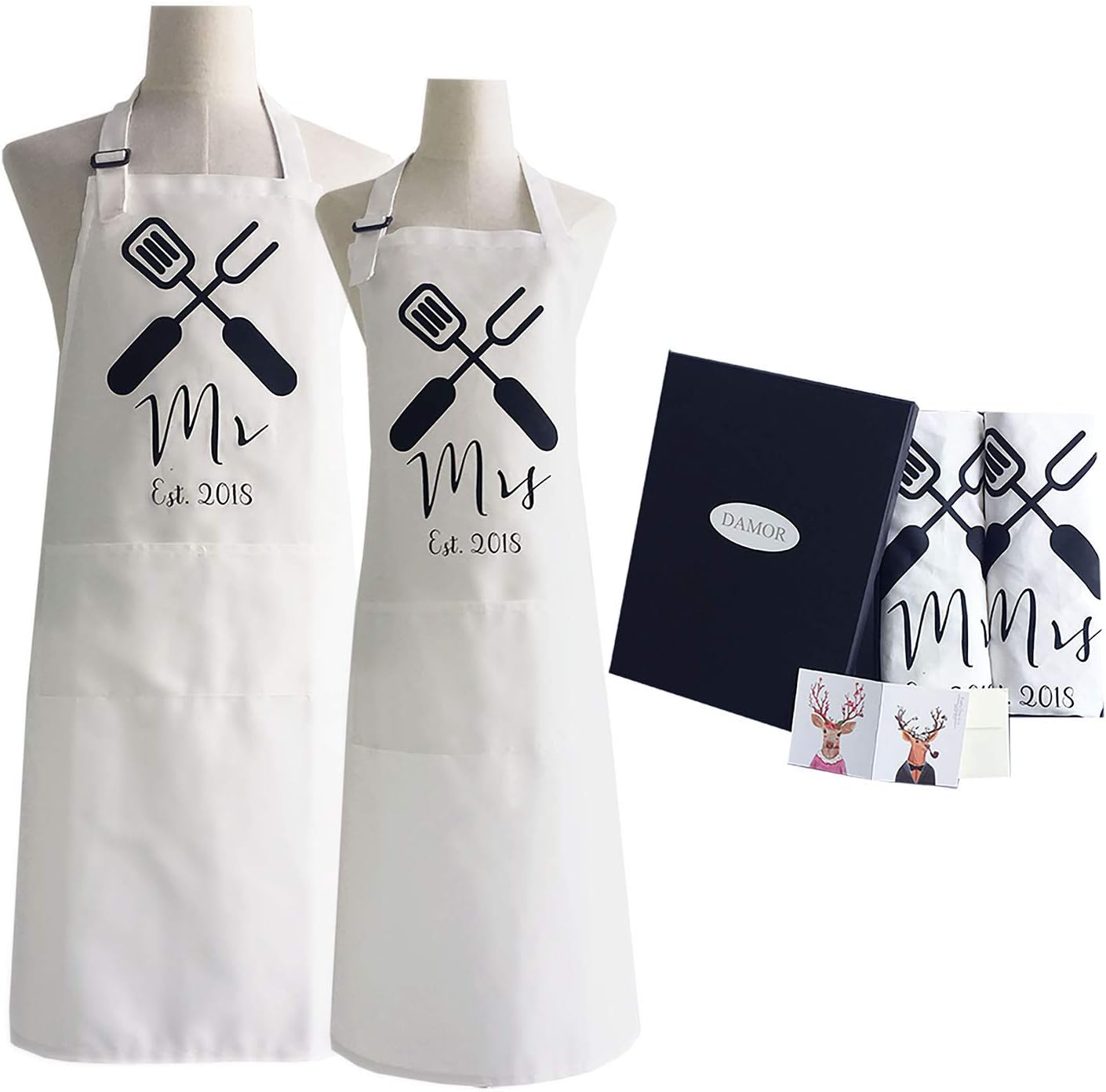 Amazon.com: DAMOR Mr. and Mrs. Wedding Gift Couples Aprons ...
