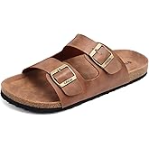 ONCAI Mens Sandals,Beach Slides Cork Footbed Slippers with Adjustable Buckle Straps Size 7-13