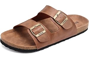ONCAI Mens Sandals,Beach Slides Cork Footbed Slippers with Adjustable Buckle Straps Size 7-13