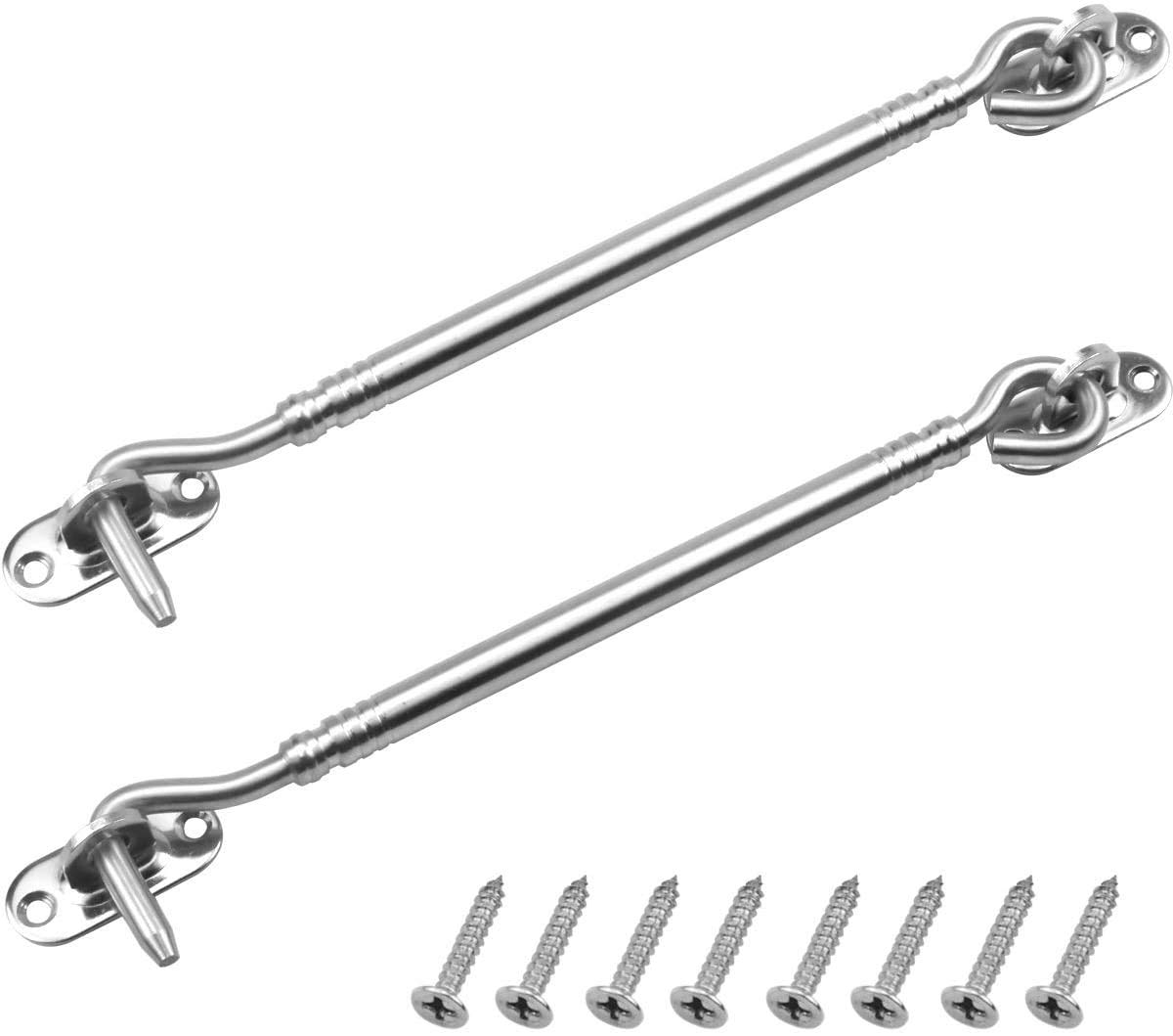 YKKJ Pack of 2 Stainless Steel Cabin Hooks, Storm Hooks, Window Hooks, Door Gate Lock with 8 Mounting Screws for Barns, Gate, Bathroom, Window, Sliding Door, Cabin Hooks (6 Inches) Latch & Bolts