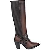 Cuadra Women's Knee-High Leather Boots with Stacked Heel, 3F99RS Honey Brown